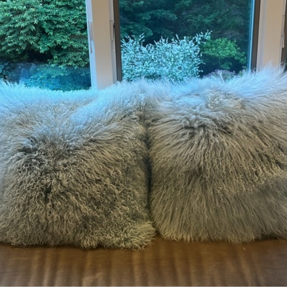Zgallerie Mongolian Fur Pillows French Blue 22x22 Decorative Home Decor